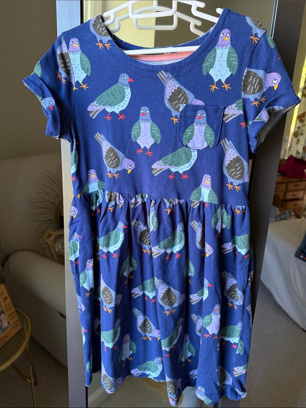 Mini Boden Navy Dress with Pigeon Print
